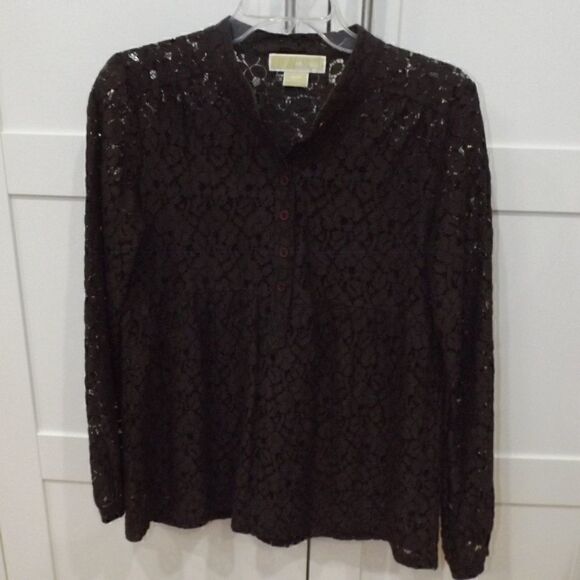 Michael Kors Brown Lace Long Sleeve Blouse Top SP - Picture 6 of 7